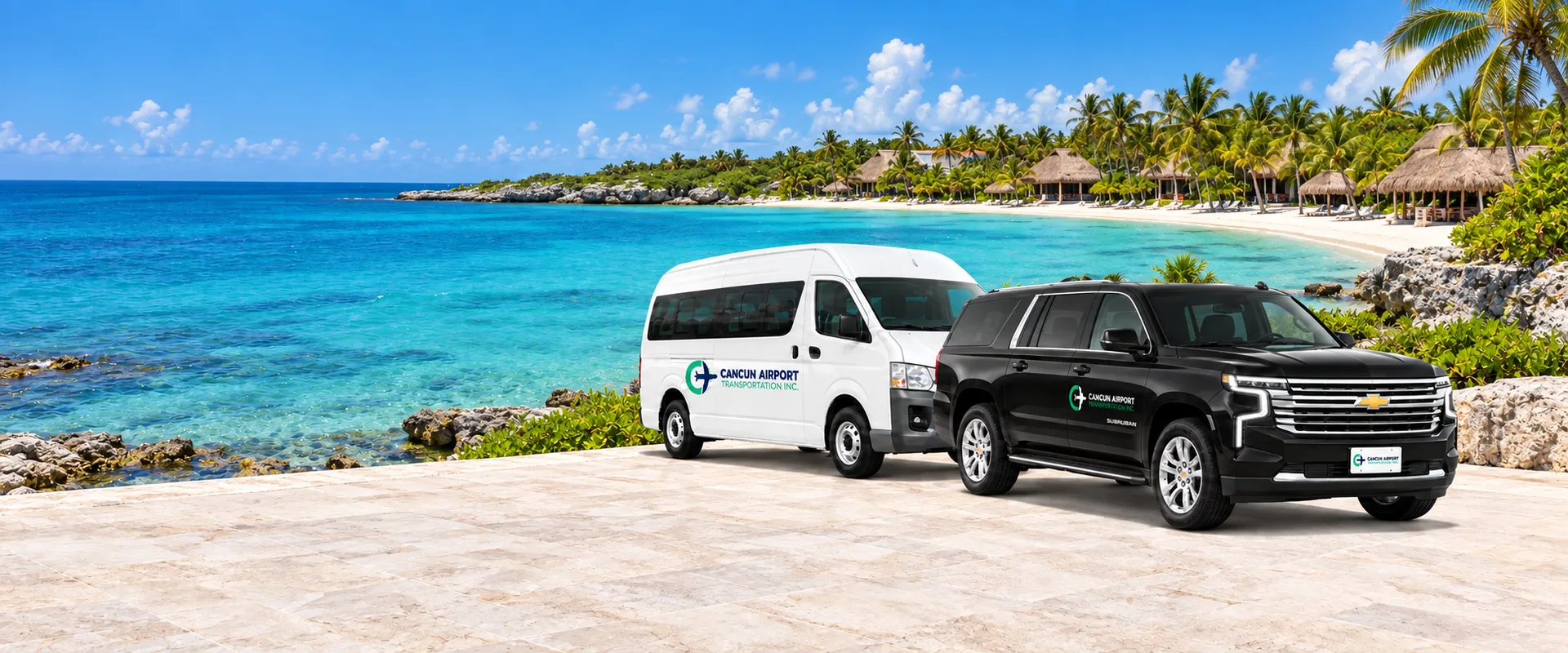 Illustration of CAT vehicles and the Akumal area; not a photograph of the hotel