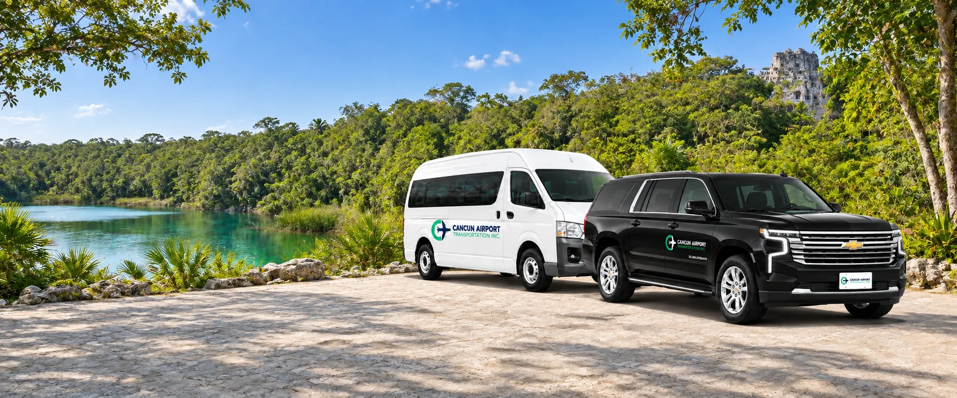 Illustration of CAT vehicles and the Cobá area; not a photograph of the hotel