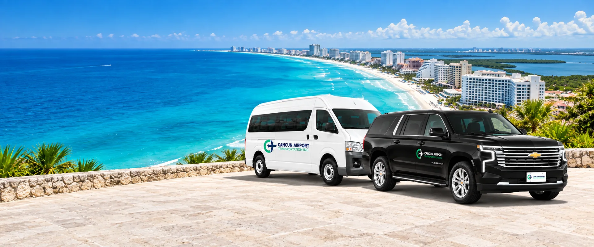 Illustration of CAT vehicles for a transfer to Cancun Hotel Zone