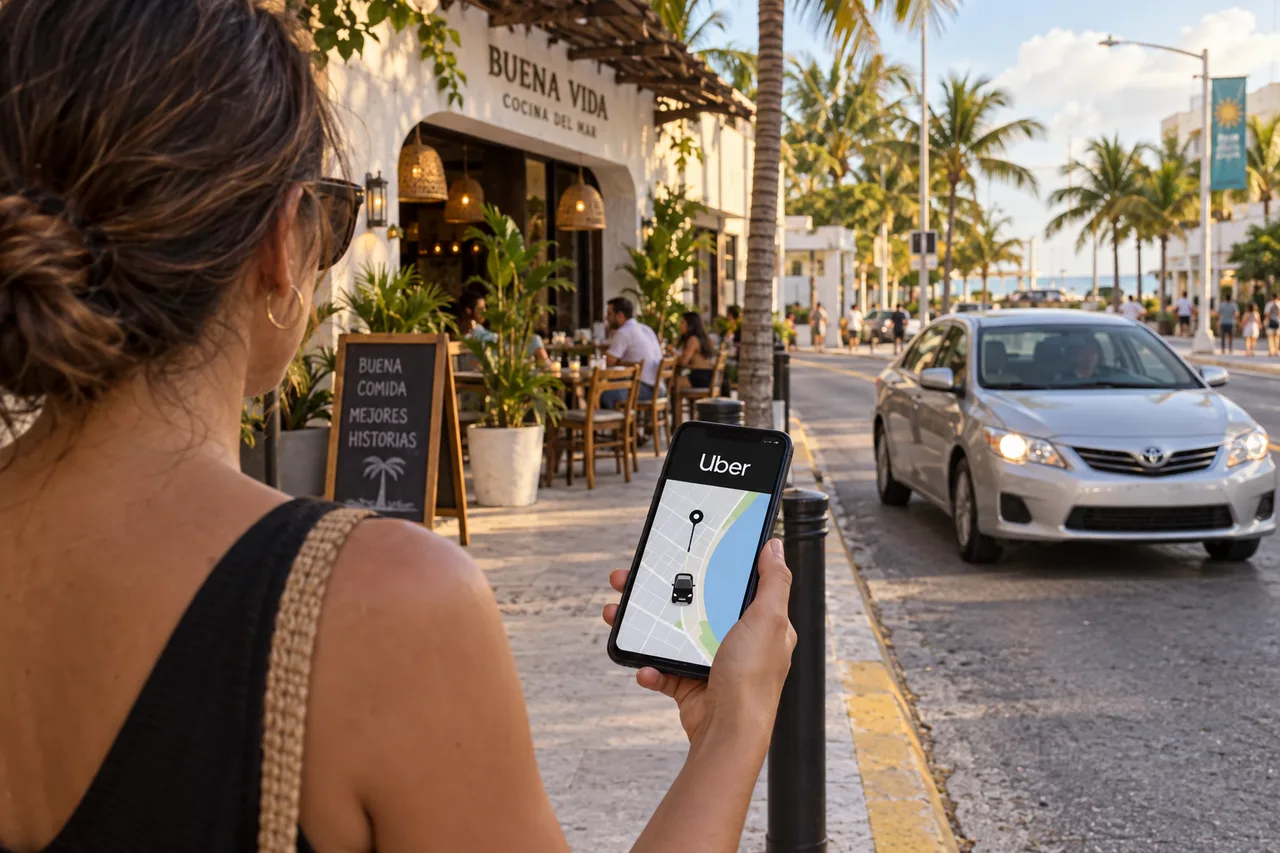 Waiting for an Uber outside a restaurant as a compact sedan arrives